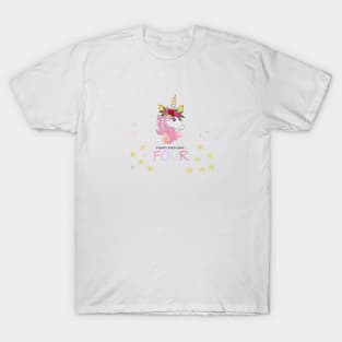 Four birthday greeting. Fourth. Magical Unicorn Birthday invitation. Party invitation greeting card T-Shirt